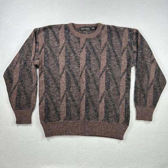 Peter England Other - Peter England Sweater Mens Large Brown Geometric Diamond Wool‎ VTG Knit Crewneck
